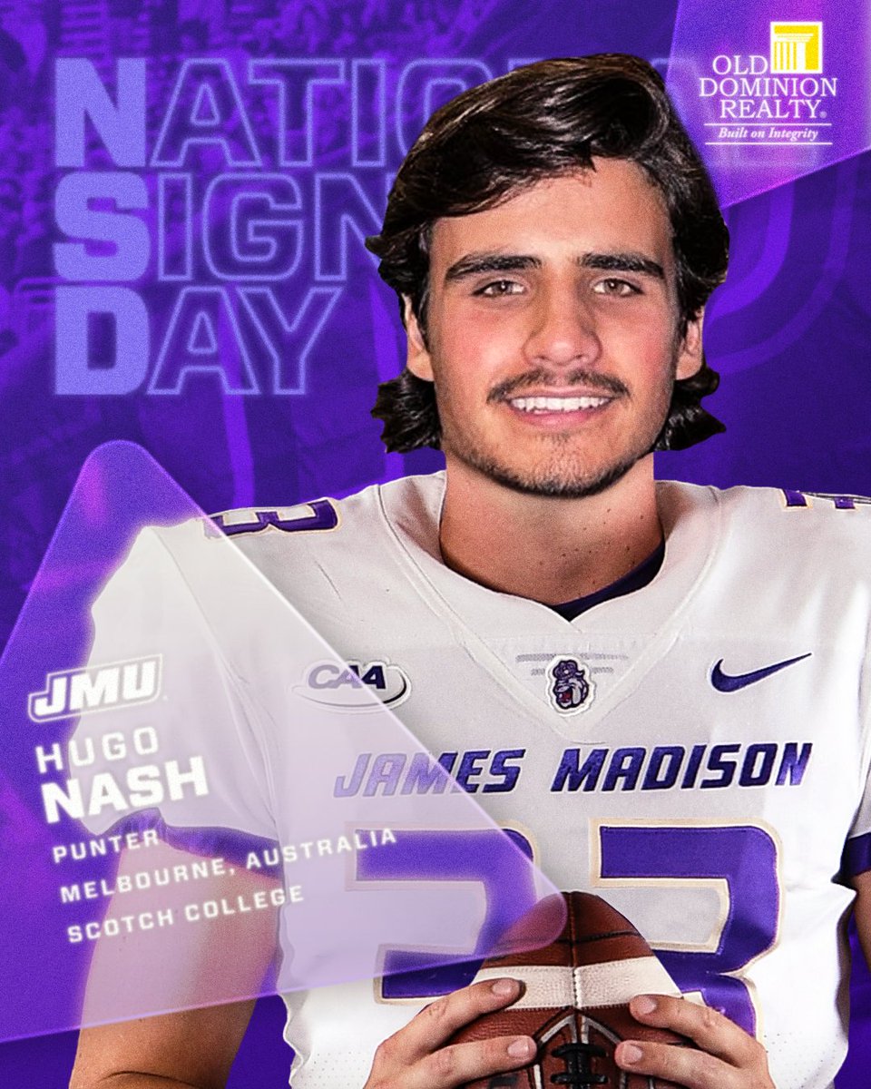 JMUFootball's tweet photo. 𝐒𝐈𝐆𝐍𝐄𝐃 ✍️

We’re on 🇦🇺 time, so let’s kick Signing Day off early!

Welcome home, @HugoNash33❗️

#GoDukes | #DawgPound22 https://t.co/58wqKibHpO