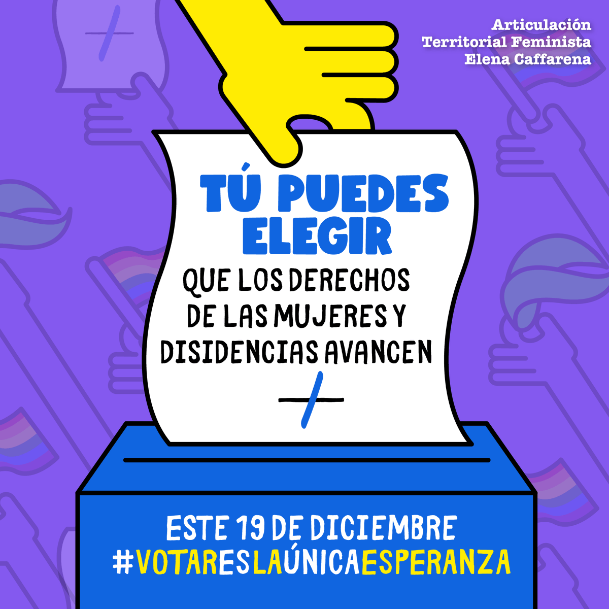 CEMgenero's tweet photo. Queremos un país en el que la diversidad se enseñe y se proteja. Un lugar donde las mujeres puedan decidir sobre sus cuerpos y donde el cuidado sea una responsabilidad social. 
Todo esto y mucho más hoy está en juego. Este 19 de diciembre #VotarEsLaÚnicaEsperanza 🌈✍ https://t.co/RoWGukXCdY