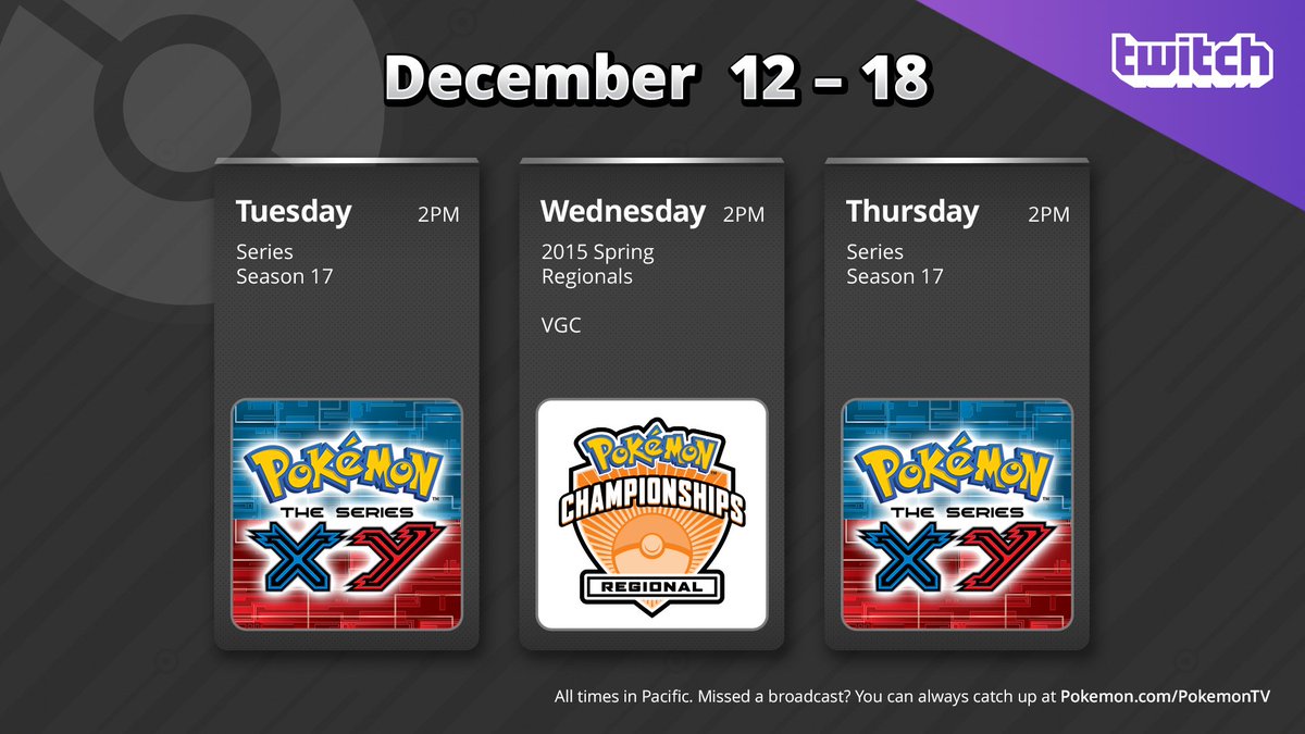 Pokemon's tweet photo. Stay warm with Pokémon on Twitch!

Join Ash and his friends on Tues. and Thurs. as they attend Pokémon Summer Camp in episodes from #PokemonTheSeries: XY! And tune in Wed. to catch intense matches from the 2015 #PokemonVG Spring Regionals.

👉 https://t.co/VCl1NYTs4g https://t.co/tBQGPSmZVZ