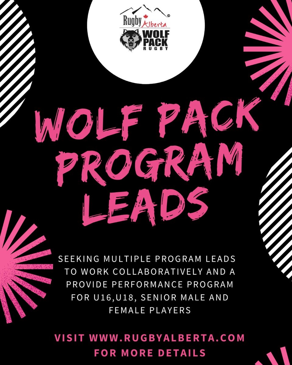 Rugby Alberta is seeking multiple Program Leads  to work collaboratively and a provide performance program for U16,U18, Senior male and female players. 
Visit rugbyalberta.com For more details