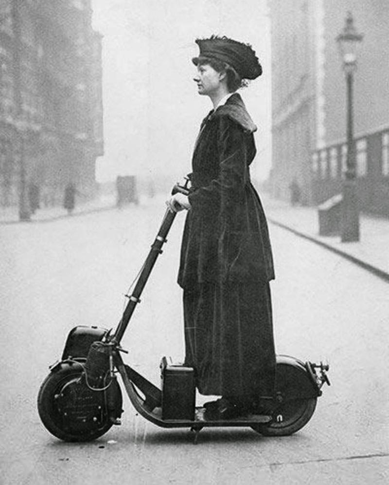 Lady Florence Norman on an Autoped in London 1916