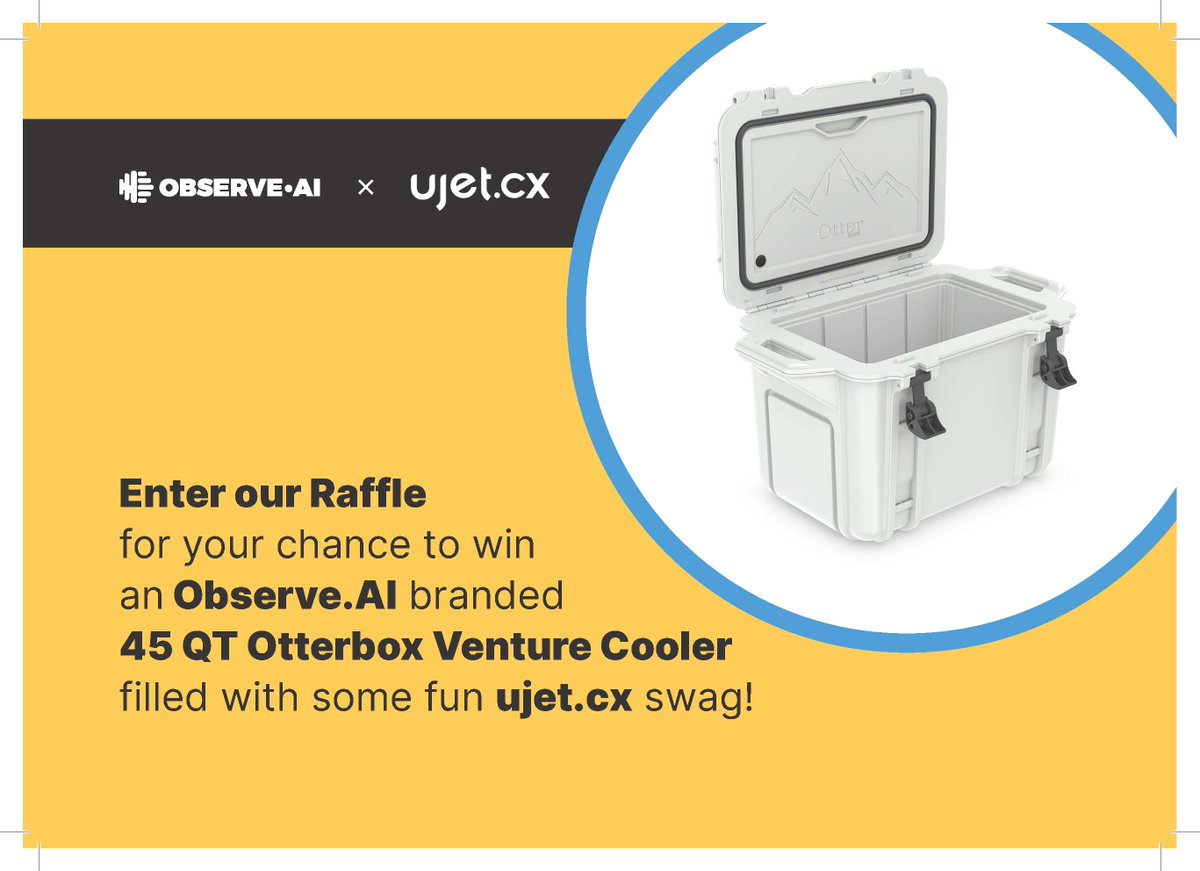ujetcx's tweet photo. 🎉Win Big at CCW Vegas!
Enter our Raffle for your chance to win an @observeAI branded 45 QT Otterbox Venture Cooler filled with some fun @ujetcx swag!
Stop by the @ujetcx booth #526 to enter*! *Winners drawn onsite on 12/15
#CCWVegas #contactcenterweek https://t.co/fgryPx5zdu