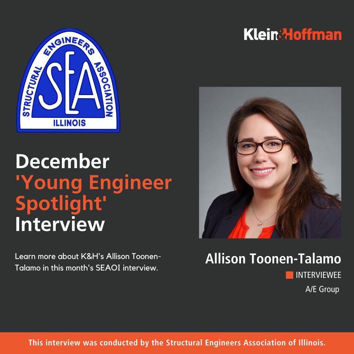 SEAOI featured K&amp;H's Allison Toonen-Talamo, Associate III, in their 'Young Engineer Spotlight' Interview this month. Read the full interview here: files.constantcontact.com/13f7a53f501/55…

#workingtogether #buildingintegrity #kleinandhoffman