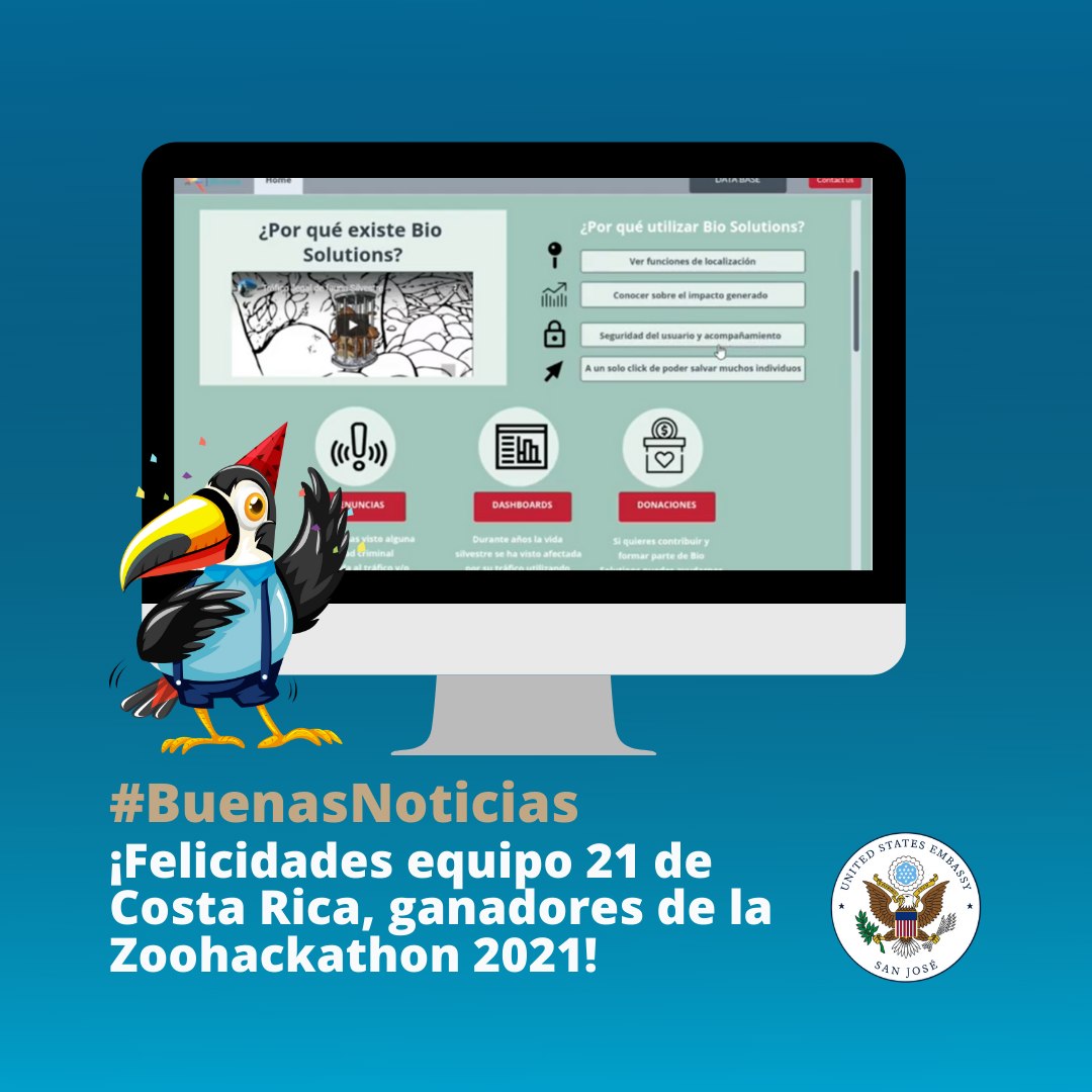 ulacitcostarica's tweet photo. #FalconPride 🦅
Tres estudiantes de ULACIT forman parte del equipo ganador del #Zoohackathon 2021, organizado por el Centro Ambiental para Centroamérica y el Caribe de la @usembassysjo. https://t.co/0vUNMxDPuJ