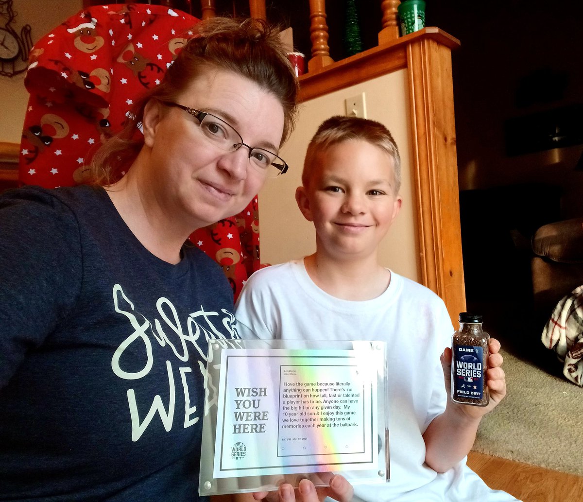 Coolest package we've had delivered this Holiday Season is from <a href="/MLB/">MLB</a> Lucas has been telling everyone he got WS dirt! #PostcardsFromHomePlate Thank you so much for making this true Baseball fans day!