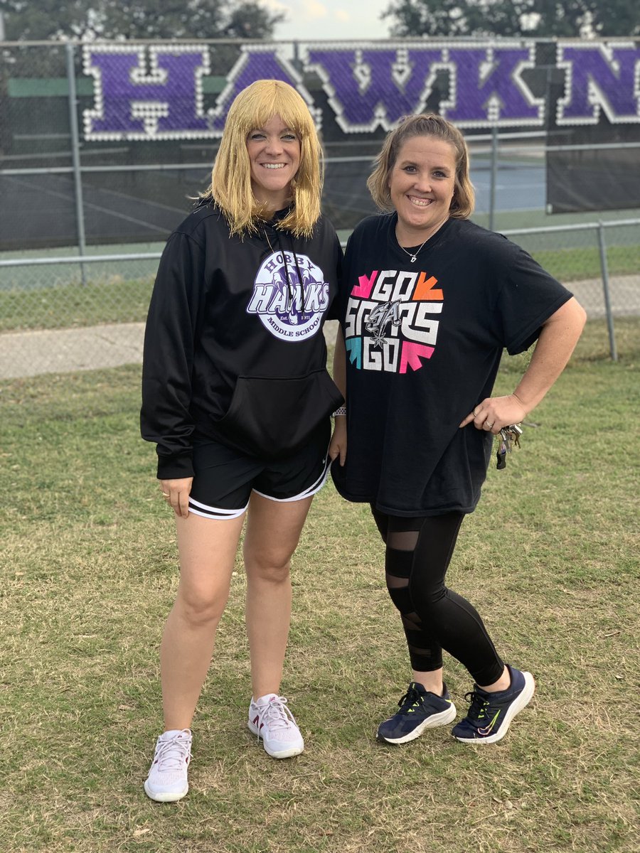 Dress like your Work Bestie day, of COURSE we dressed like each other! <a href="/HobbyGirlsATH/">Hobby Girls’ Athletics</a> <a href="/NISDHobby/">William P Hobby</a> #RootEdHobby #HobbyHolidayGames