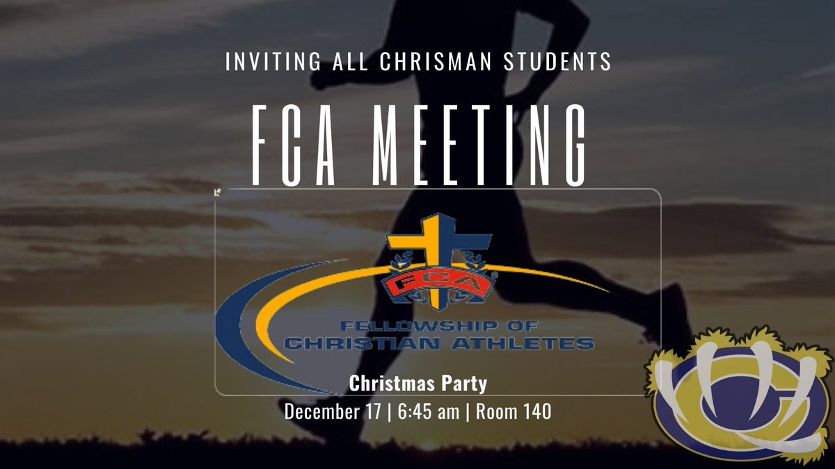 ChrismanFCA's tweet photo. @ChrismanBears Staff &amp; students:This Friday morning, join us for a morning of food &amp; fellowship as we near the end of the first semester! Bring a snack to share or just bring yourself! https://t.co/Lqi0rZH5dA