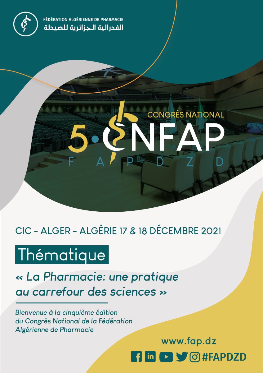 fapdzd's tweet photo. Deux jours nous séparent du plus grand événement annuel de la Fédération Algérienne de Pharmacie. 

Ne ratez pas le plus grand rassemblement de pharmaciens algériens durant cette 5ème édition du congrès national de la FAP qui se tiendra le 17 et 18 Décembre 2021 au CIC Alger https://t.co/AO1Jb1xmzu