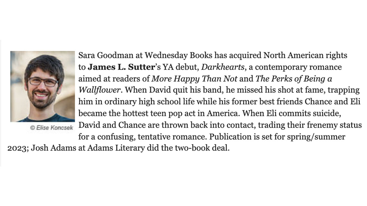 Book deal announcement: new YA novel DARKHEARTS coming in 2023.