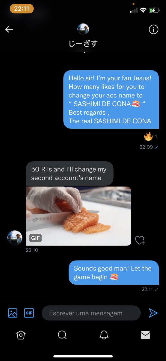 If this post reaches 50 RTs🔃, <a href="/xJebuz/">Jesus じーざす 🇵🇹</a> will change his secondary acc name to SASHIMI DE CONA🍣 !
Thanks for your support guys!
Let the game begin🙌