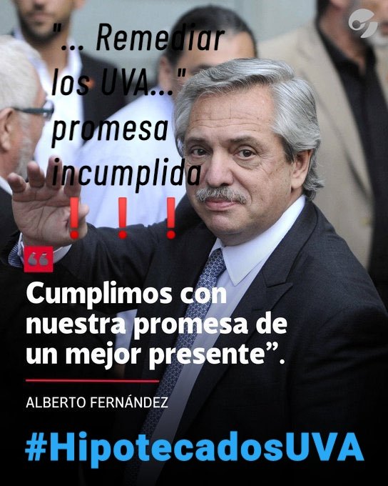 💣El sistema UVA que sostienen <a href="/alferdez/">Alberto Fernández</a> y @FrenteDeTodos cercena el derecho a la vivienda

‼️📢 Los #HipotecadosUVA queremos PODER PAGAR
Cumplan su promesa de campaña #PromesaUVA 👉🏼 "remediar los UVA"

#SolucionUVA YA
