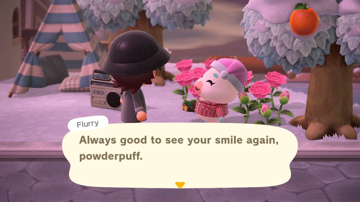 moss_bayer's tweet photo. Coco told me Flurry was sick, but then she showed up at my house. Now she's outside in pajamas, and was confused when I gave her medicine. Is this a bug? #ACNH https://t.co/8gtFd2WOBE