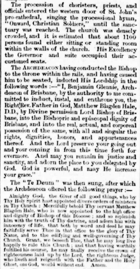 AustAnglican's tweet photo. 15 December 1875: the Rt Revd Matthew Blagden Hale (1811-1895), previously Bishop of Perth, installed and enthroned in the old @StJohnsBrisbane as second Bishop of #Brisbane. #anglican #146years The ceremony began at 7pm, and ended with the singing of the Hallelujah Chorus. https://t.co/0VphIpRSnB