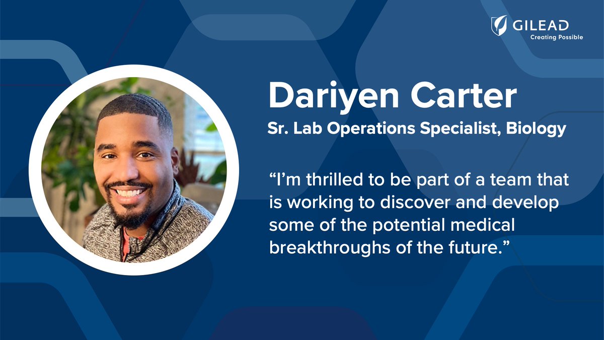 GileadSciences's tweet photo. Dariyen Carter began his career in malaria vaccine research. Learn how his background has translated into a new career at Gilead. #CreatingPossible https://t.co/57455Uhn95 https://t.co/bNSaZdnLWi