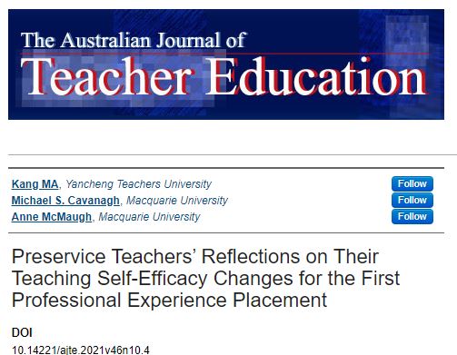 How do preservice teachers develop their teaching self-efficacy? Sharing insights from our study of preservice teachers...
Preservice Teachers’ Reflections on Their Teaching Self-Efficacy Changes for the First Professional Experience Placement ro.ecu.edu.au/ajte/vol46/iss…