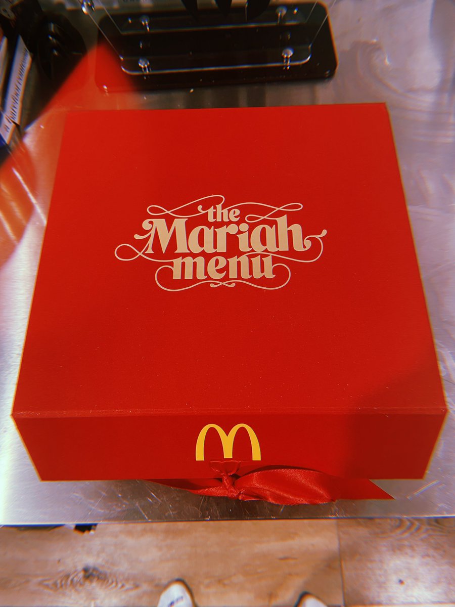 sbstryker's tweet photo. “Are you wearing…”
“The official Mariah Menu swag? Yes, I am.”

cc: @MariahCarey @McDonalds https://t.co/Il3NB1UNoI