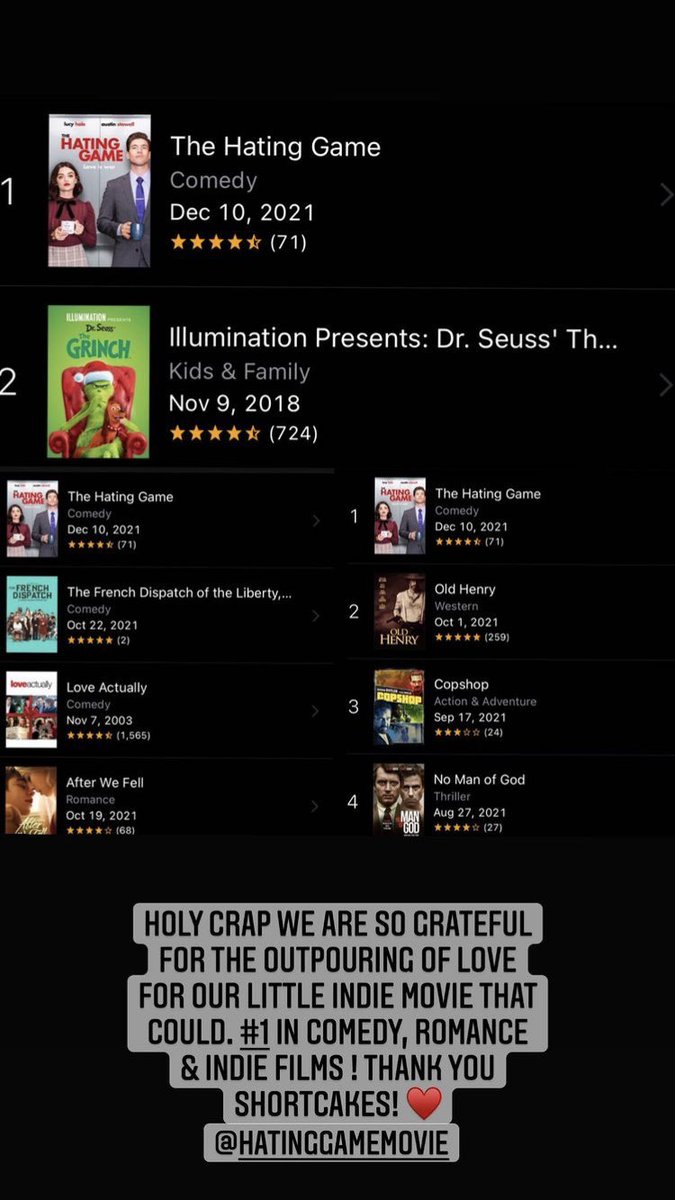 thehatingamebr's tweet photo. “Caramba, estamos tão gratos pela onda de amor pelo nosso pequeno filme indie #1 em comédia romântica . Obrigada shortcakes!❤️” 

Lucy Hale via Instagram stories 📷 https://t.co/XTb46jdUb1
