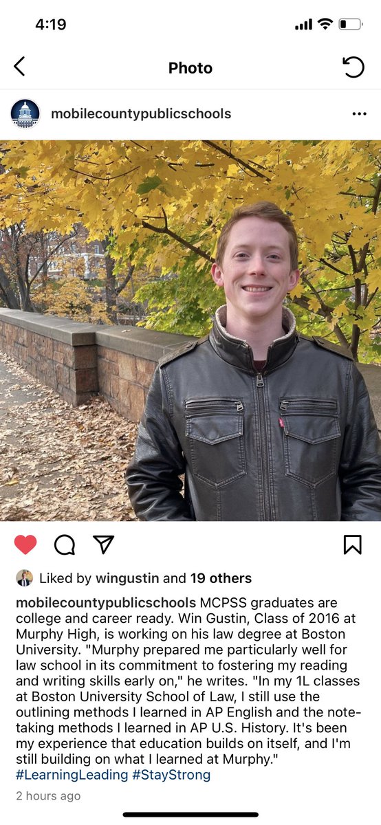 ChristyGustin1's tweet photo. Excited to see our youngest son be interviewed as a successful 2016 graduate of Murphy High School, a Mobile County public school. He’s in Boston, MA now going to law school at Boston University, after graduating in 2019 from Washington &amp; Lee. https://t.co/quzdY2jn4K