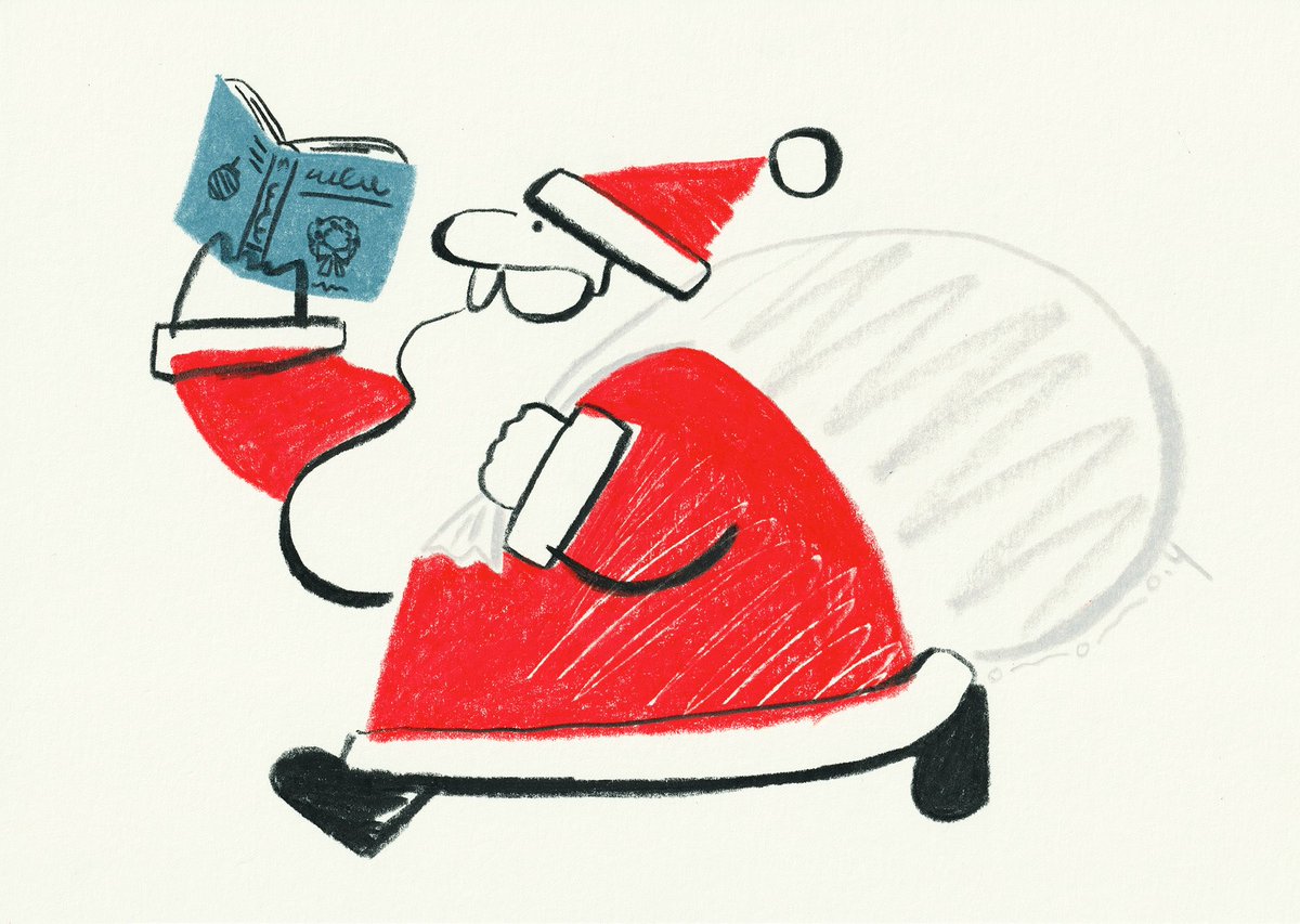 「サンタクロースは急ぎながら本を読む 」|大桃洋祐のイラスト