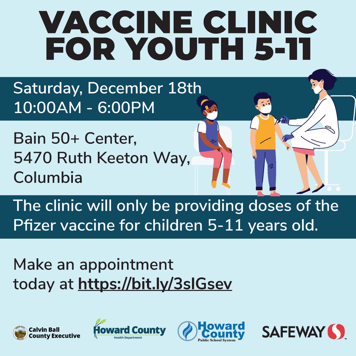With new variants and the holiday season underway, it’s more important than ever to ensure our children have an additional layer of protection from COVID-19. This Sat., we'll be hosting a vaccine clinic for our youngest residents at the Bain 50+ Center.

kordinator.mhealthcoach.net/vcl/howardcoki…