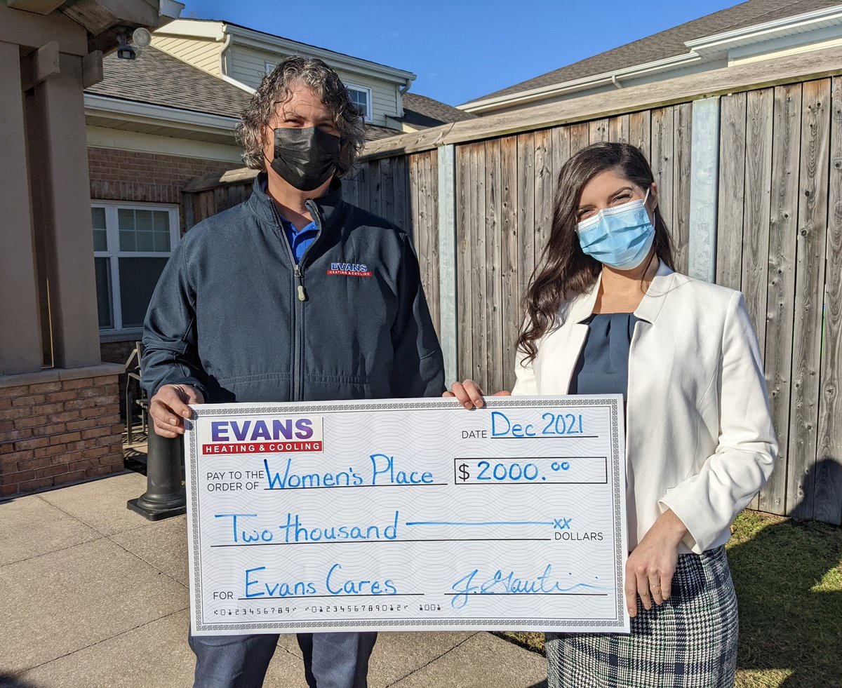 Congratulations to Women's Place for receiving the most votes in our Evans Cares campaign! We are honoured to present them with a cheque for $2000 to help support them in the great work they do providing shelter and counselling to women who have experienced genderbased violence