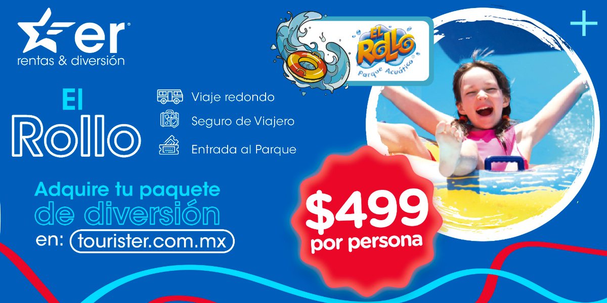 TOURISTERmx's tweet photo. 🏄‍♂️ Disfruta una experiencia refrescante y divertida en #ElRollo Parque Acuático con er rentas &amp; diversión.

✨ Próxima salida: 26 de diciembre a las 07:10 hrs
👉 Adquiere tu Paquete: Transporte + Entrada al parque a Precio Especial de $499

Compra Aquí: https://t.co/av6atdLOus https://t.co/OZ7hzNtLzV