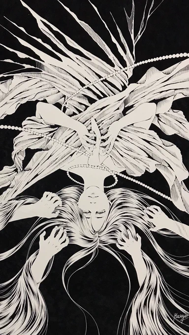 切る時は切り口の綺麗さを意識するのですが、この作品は特にこだわりました。いつか実物を見る機会がありましたら細部までよく見て欲しい作品です。
#切り絵 