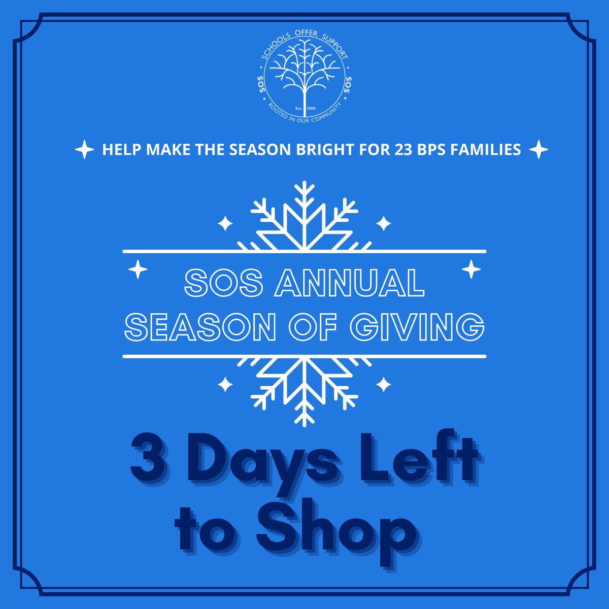 📢 SOS needs your help to make sure all 23 BPS families have their wish lists fulfilled by this FRIDAY, DECEMBER 17!

Only 10% left! Sign up to shop for the remaining items here: 
signupgenius.com/go/409044eaeab…