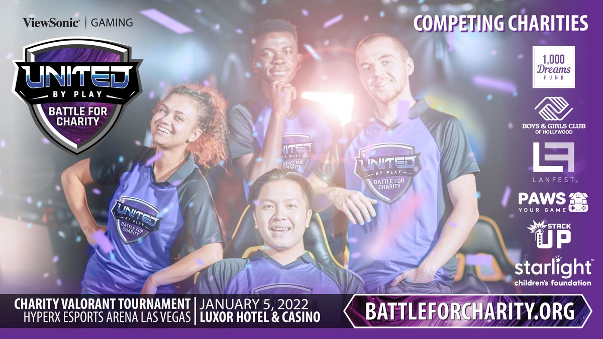 LANFESTgames's tweet photo. Join us online or in-person for the #ViewSonicGaming #UnitedbyPlay: #BattleforCharity #Valorant tournament at the #HyperX Arena in #Vegas January 5, 2022!

Watch > https://t.co/LJTFv2ofBd
Learn More > https://t.co/NVHgLrTrZn
Donate > https://t.co/DzvKCLmnTP https://t.co/pXb2LFbq9d