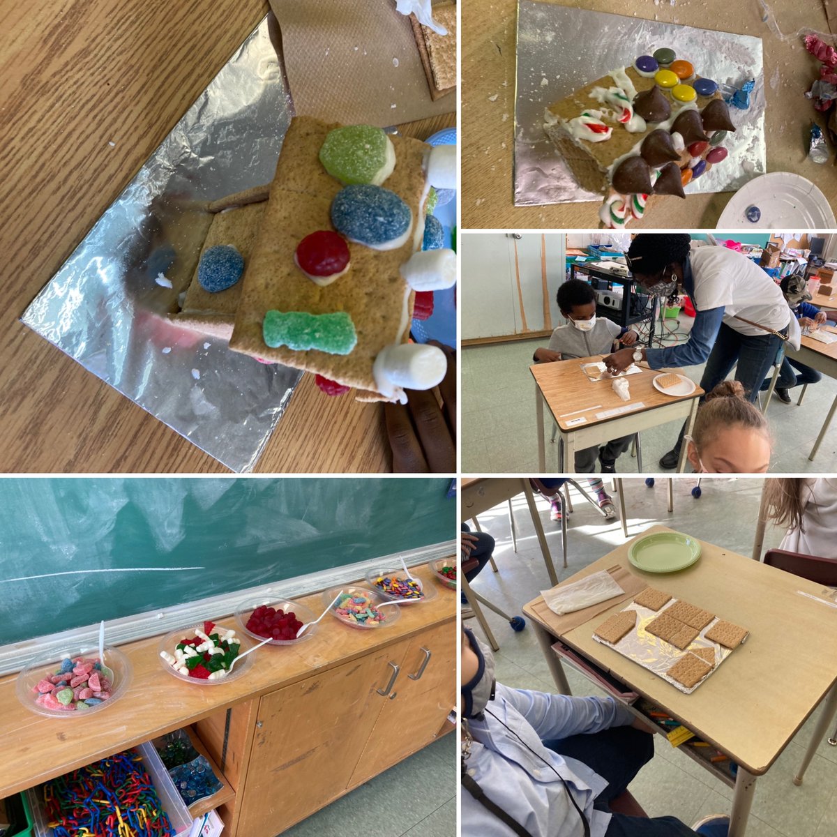 ShaughnessyMara's tweet photo. Today, the students in Room 204 were delighted by a surprise visit from Miss Althea! She came with gingerbread kits for everyone and a boatload of patience. Thank you, Miss Althea, for all that you do for our school! https://t.co/uLYpDnbsRP