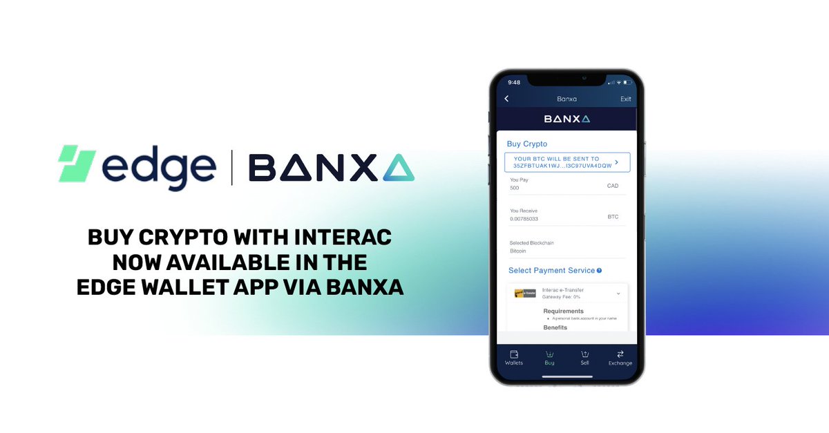BanxaOfficial's tweet photo. We've got some exciting news for our Canadian customers 🇨🇦

Download the @EdgeWallet app now to buy #Cryptos  using #Interac or your credit card via #Banxa

Run don’t walk 🏃‍♀️https://t.co/7VFW6y4X37 https://t.co/RFWF5RUb9J