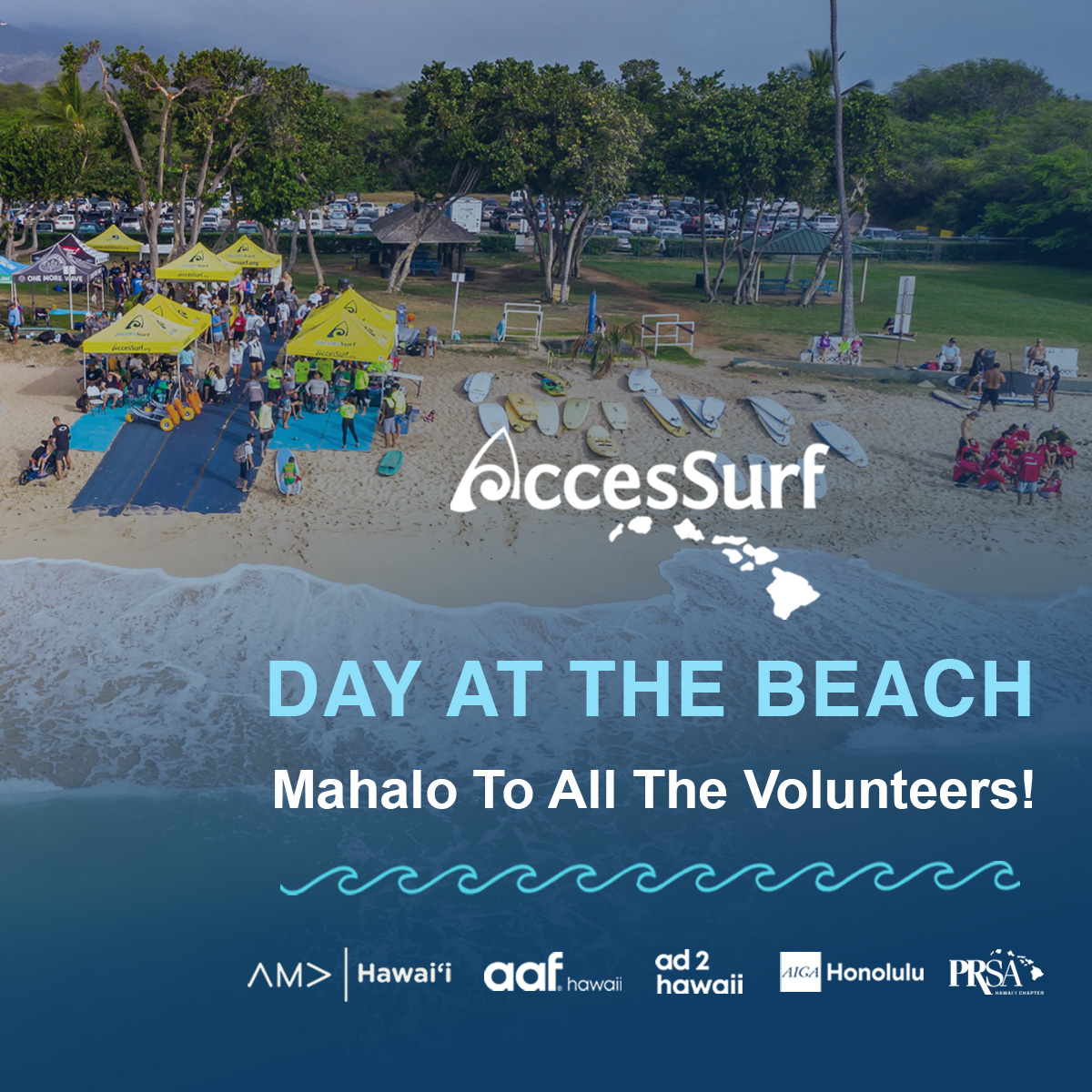 Mahalo to all the volunteers that came out to help and bring joy to participants at AccesSurf’s Day At The Beach last weekend!

If you didn’t make it out to the event, you can still show your support by donating to our Holiday Hui. Please donate at: accessurf.org/holiday-hui/