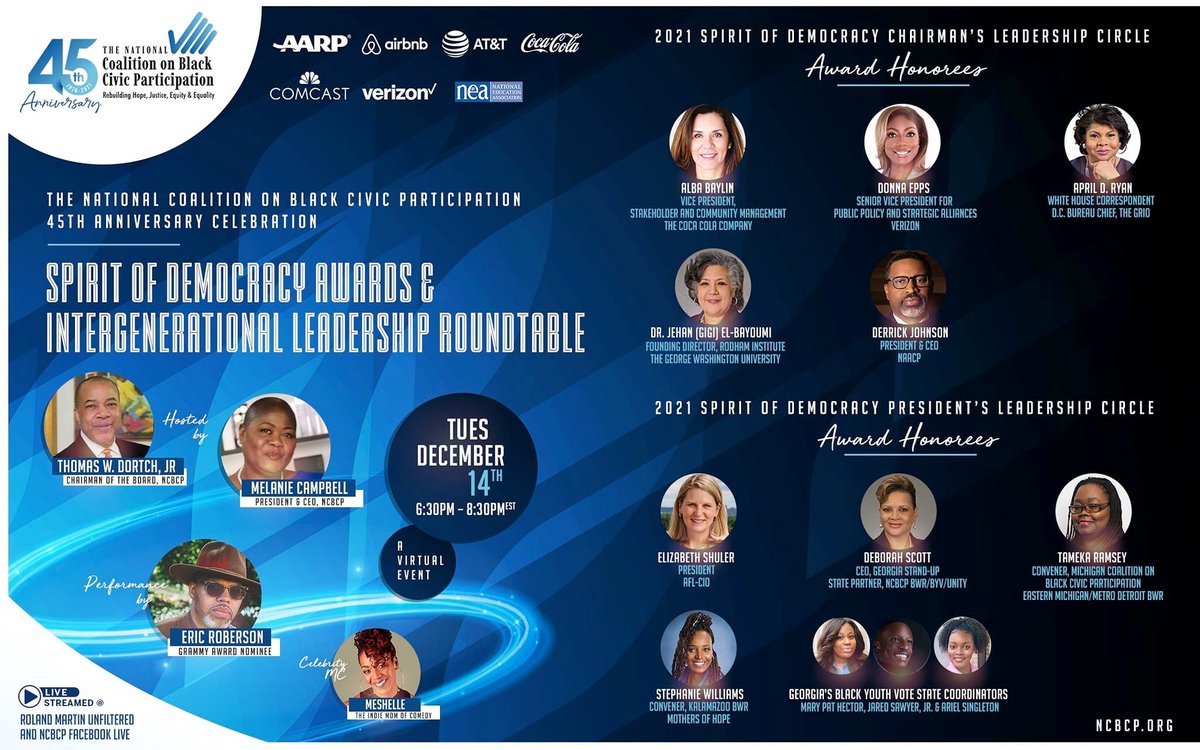 I’m excited to be among this talented group of honorees for <a href="/NCBCP/">NCBCP</a>’s Chairman’s Leadership Circle Award. Join us now for the virtual celebration and program: facebook.com/NCBCP/ #NCBCP45Years