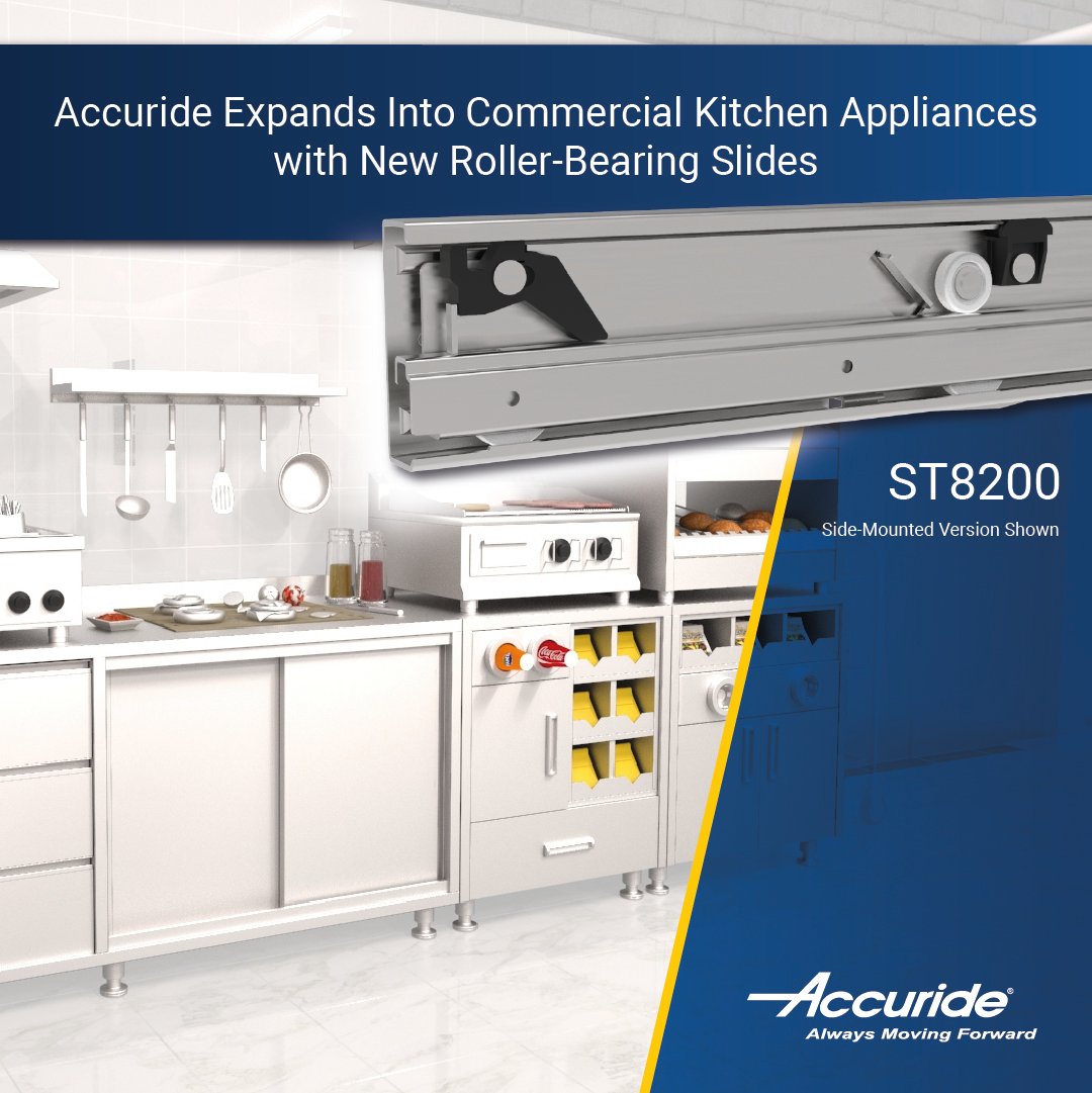 The #Accuride ST8200 Series gives #restaurants a new option premium movement in warming and refrigerated drawers. This family of roller-bearing #slides delivers smooth, progressive movement at an affordable price with no welding necessary. bit.ly/31Jqrno