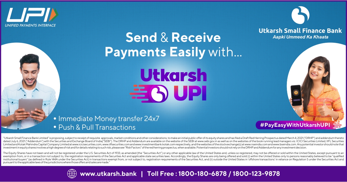 Utkarshsfbl's tweet photo. Send and Receive Payments with ease from Utkarsh UPI with the benefit of Immediate transfer and facility of Both Push and Pull Transactions. Download the App from Google Play Store: https://t.co/wW9Knk9zlH or Apple App Store https://t.co/y6hSr1mbFL . #UPI #Payments #UtkarshUPI https://t.co/yvhWM9t7Vn