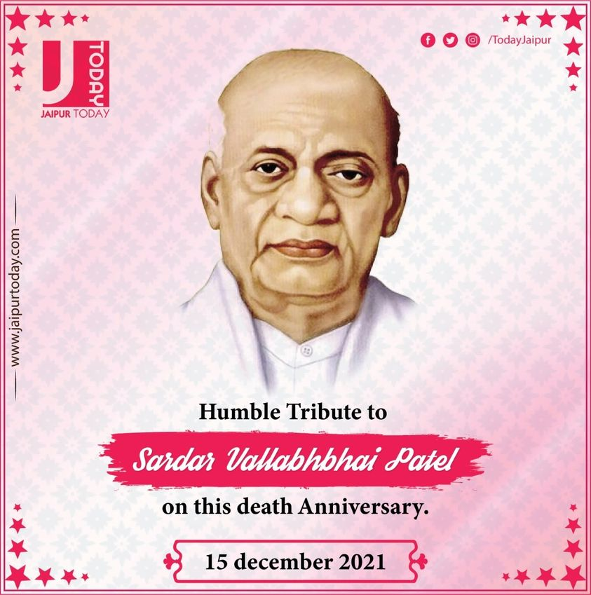 TodayJaipur's tweet photo. Heartfelt tributes on the death anniversary of Bharat Ratna Iron Man Sardar Vallabhbhai Patel.
#JaipurToday #Jaipur #Rajasthan
#SardarVallabhbhaiPatel
#vallabhbhaipatel https://t.co/uKnwY3JbXX