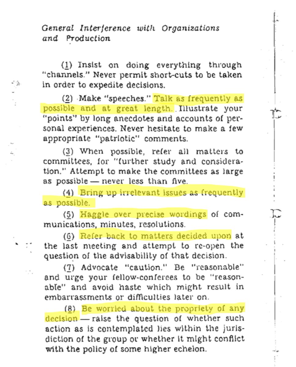 The CIA once released a guide on how to sabotage an organization, and I can’t shake the feeling that we’re voluntarily implementing these tactics today