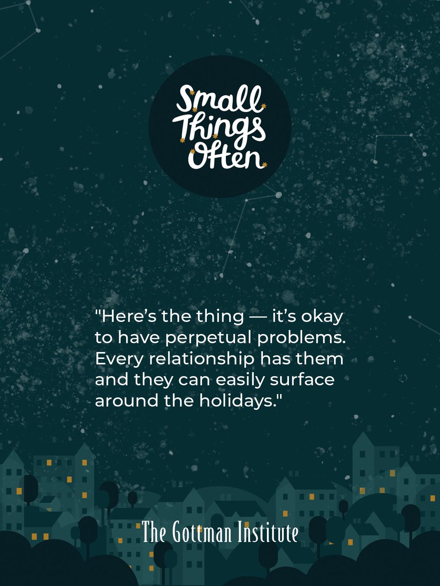 GottmanInst's tweet photo. Holiday stress can make this time of year challenging for couples and families. Hear useful tools to handle conflicts with your partner and keep your holidays happy on #SmallThingsOften: https://t.co/icf1UsmW7G https://t.co/iWBBP9VAUx