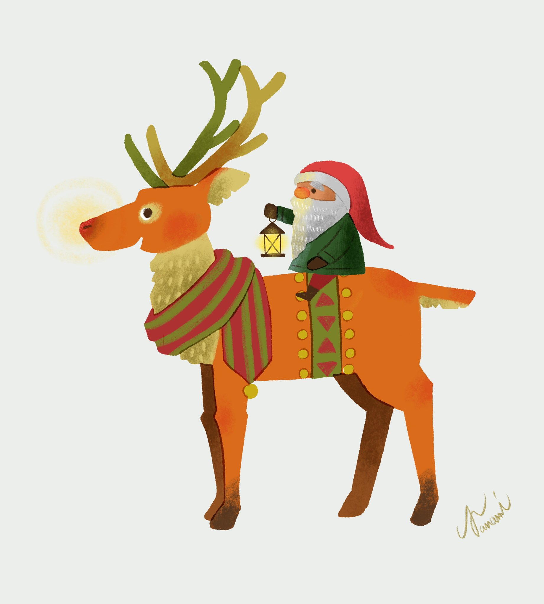 はっとりななみ 赤鼻のトナカイとトムテ クリスマス Christmas イラスト プロクリエイト練習 こういう小さい絵は楽しいな T Co Nyidows3hc Twitter