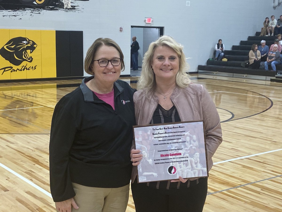 IGHSAU's tweet photo. Congratulations to Nicole Goodwin  from Kingsley Pierson for IGHSAU Golden Plaque of Distinction. https://t.co/l53zzfEfDh