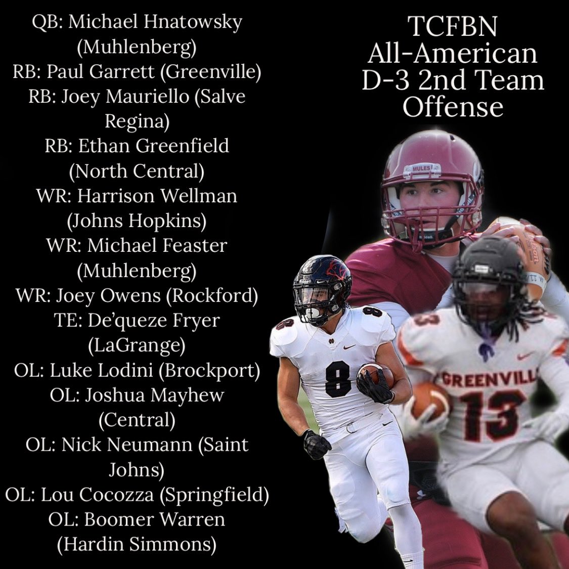Here are the picks for the CFBNETWORK D-3 All-American 2nd Team Offense