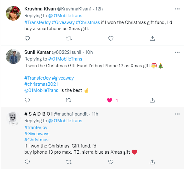 WS_MobileTrans's tweet photo. It seems you guys have made the whole plan for Christmas. π§
So let's be a part of the #TransferJoy giveaway to win the Christmas Gift Fund and fulfill your wish list! π₯³
πhttps://t.co/7qyfsM6VNJ https://t.co/fmmvRHmobW