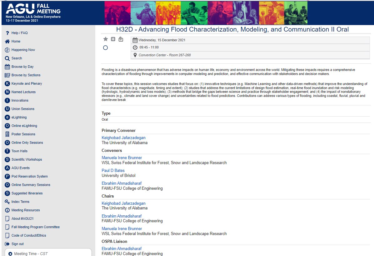 Ebrahim Ahmadisharaf (@ahmadisharaf) on Twitter photo Join two of our <a href="/theAGU/">AGU (American Geophysical Union)</a> sessions on floods tomorrow (Dec 15th) at 8:00 AM and 9:45 AM CDT. In-person (Room 267-268) or virtual via Zoom. @ArchfieldStacey is our first invited speaker! <a href="/Kjafarza/">K.J. Jafarzadegan</a> <a href="/ManuelaIBrunner/">Manuela I. Brunner</a> @paul_d_bates #AGU2021 Join two of our <a href="/theAGU/">AGU (American Geophysical Union)</a> sessions on floods tomorrow (Dec 15th) at 8:00 AM and 9:45 AM CDT. In-person (Room 267-268) or virtual via Zoom. @ArchfieldStacey is our first invited speaker! <a href="/Kjafarza/">K.J. Jafarzadegan</a> <a href="/ManuelaIBrunner/">Manuela I. Brunner</a> @paul_d_bates #AGU2021