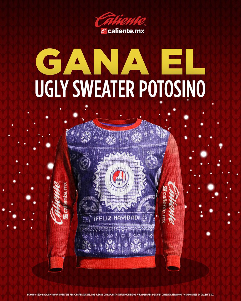 AtletideSanLuis's tweet photo. 🚨🎄GIVEAWAY NAVIDEÑO🎄🚨
 
GANA EL UGLY SWEATER POTOSINO 🎅🏻🔴⚪
 
Esto debes hacer 👇🏽
1️⃣Sigue a @calientesports📲
2️⃣Dale 🔁 y ❤️
3️⃣Contesta con los HTs #ConAwante y #MásAcciónMásDiversión 🔥 https://t.co/PFoVWjJEEt