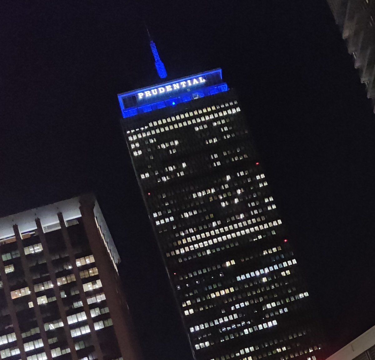 eleighrobs's tweet photo. Thank you @pruboston for going blue for @NBTStweets tonight! #btsm #31nightsoflight https://t.co/vPGTSaPIyB