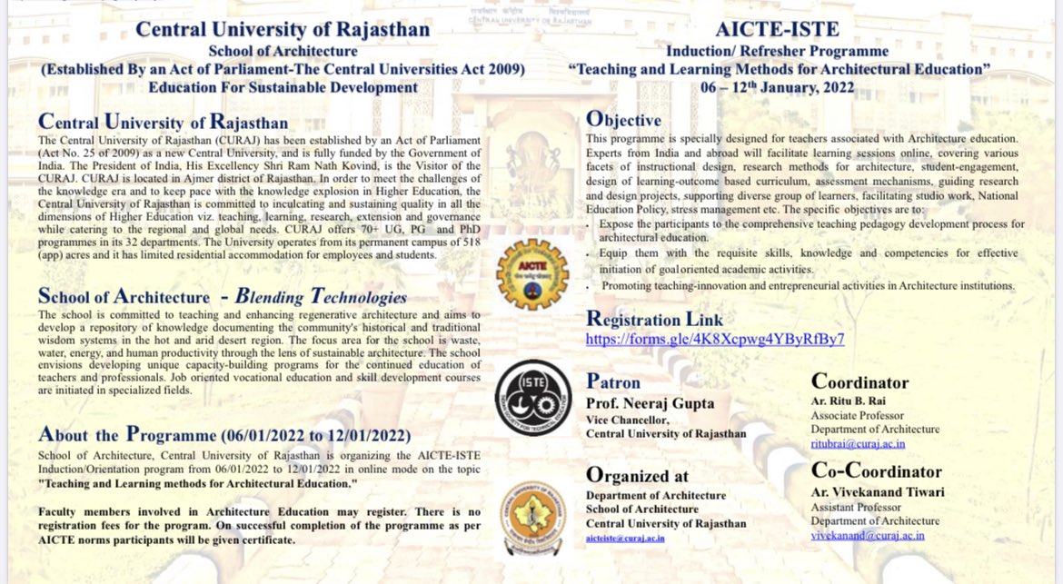 research_pub's tweet photo. AICTE-ISTE Induction/Orientation programme in online mode on the topic "Teaching and Learning methods for Architectural Education." Faculty members involved in Architecture Education may register online through the following link.
https://t.co/dm7zcPntXG
@AICTE_INDIA https://t.co/3QBBf0Tq9i