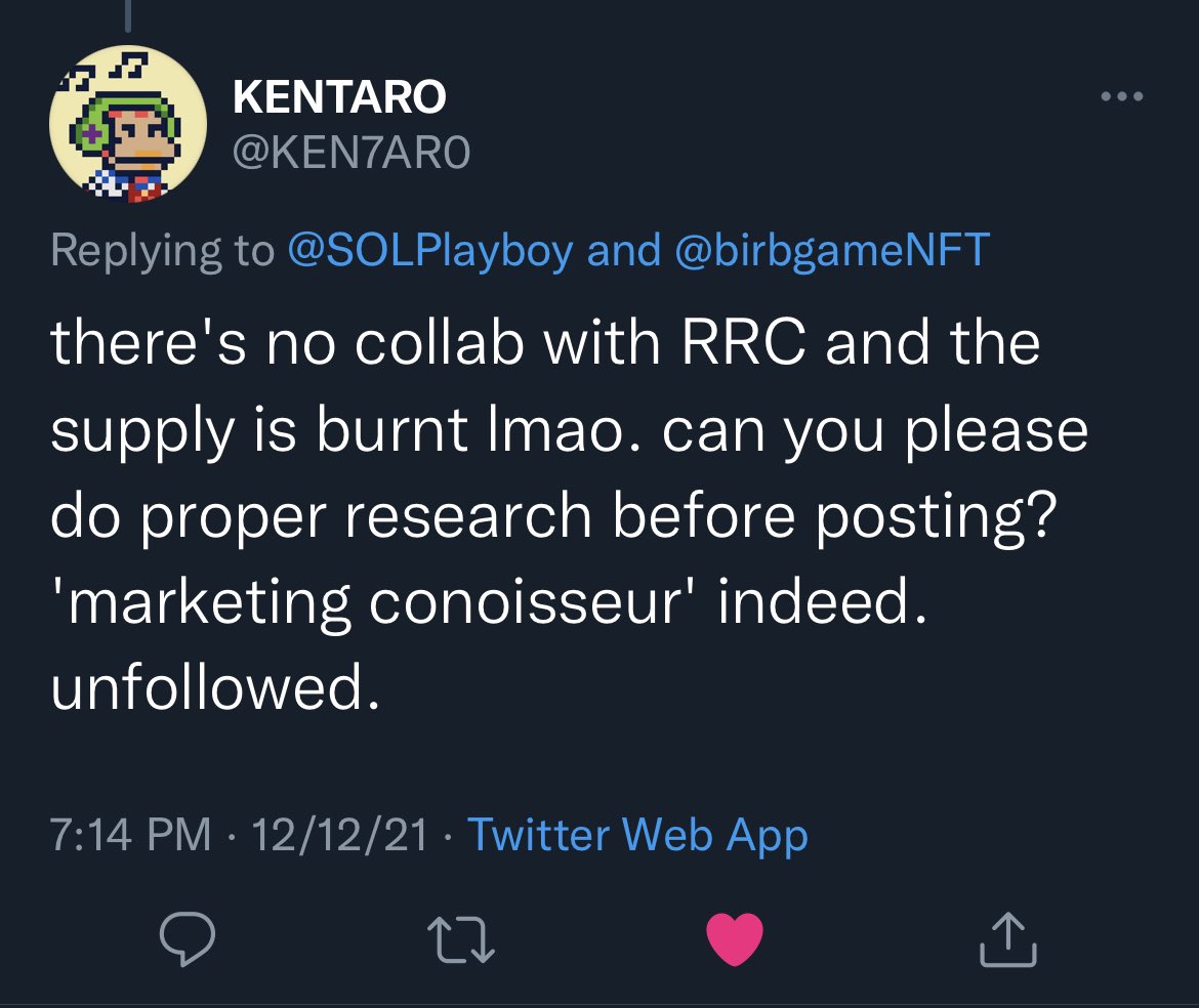 SOLPlayboy's tweet photo. You told me to do more research @KEN7AR0. So I did. 33 sol was transferred from the @birbgameNFT royalties wallet to yours, which you then disbursed to your burners🙂 All on the blockchain. A compiled doc of evidence and a dox can be found here: https://t.co/lb57jhTkMC https://t.co/mJUECKC5mC