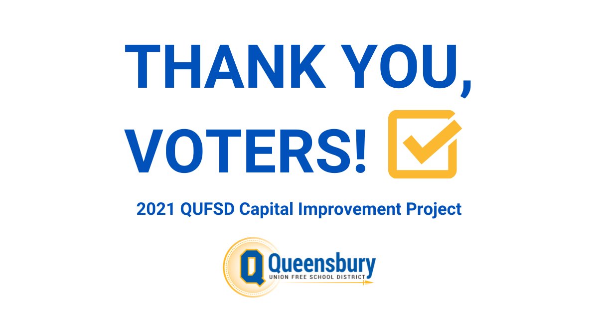 QUFSD residents approved the district’s $19.75 million capital project proposal by a tally of 609 YES votes (76 percent) to 189 NO votes (24 percent): bit.ly/3DR7bkV

Our community’s continued support of our school district is greatly appreciated! #QBYSpartanPride