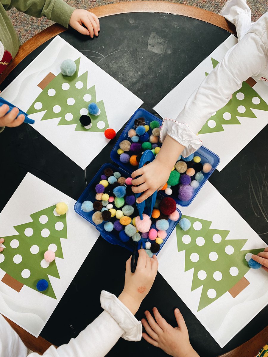 These preschoolers are rocking it in STEM! Last week we discussed patterns and made candy canes with beads and pipe cleaners! Today we worked on some fine motor skills as we used tweezers to decorate Christmas trees 🎄 #STEM #preschool #teacher