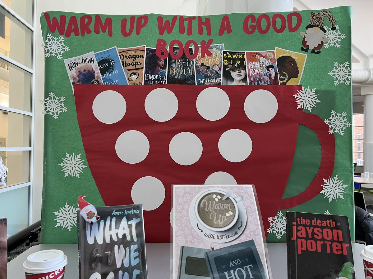 Stop by the library to warm up with a good book for winter break. ❄️☕️ #mohs #bookdisplay #books <a href="/MOHSMediaCenter/">MoHS Library Center</a>